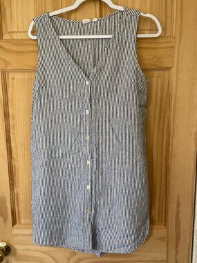 Gap Linen-Blend Sleeveless Striped Shirt Dress - Women's Sz M - Blue and White